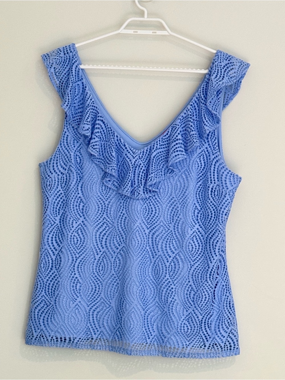 Lilly Pulitzer Sleeveless Ruffle V-Neck Lace Top in Periwinkle Blue